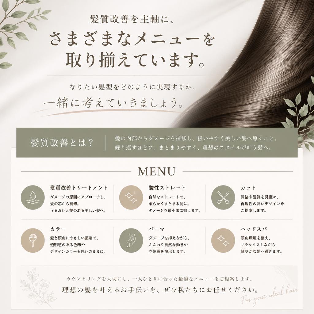 多彩なメニューで理想の髪へ