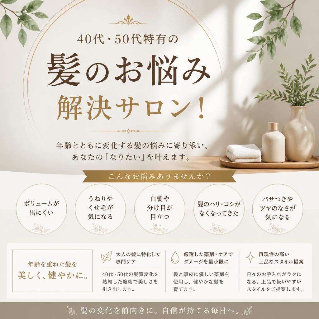 40代・50代特有の髪のお悩み解決サロン！