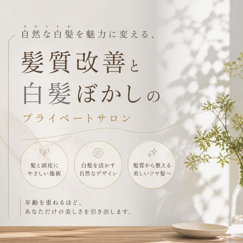 自然な白髪を魅力に変える、髪質改善と白髪ぼかしのプライベートサロン