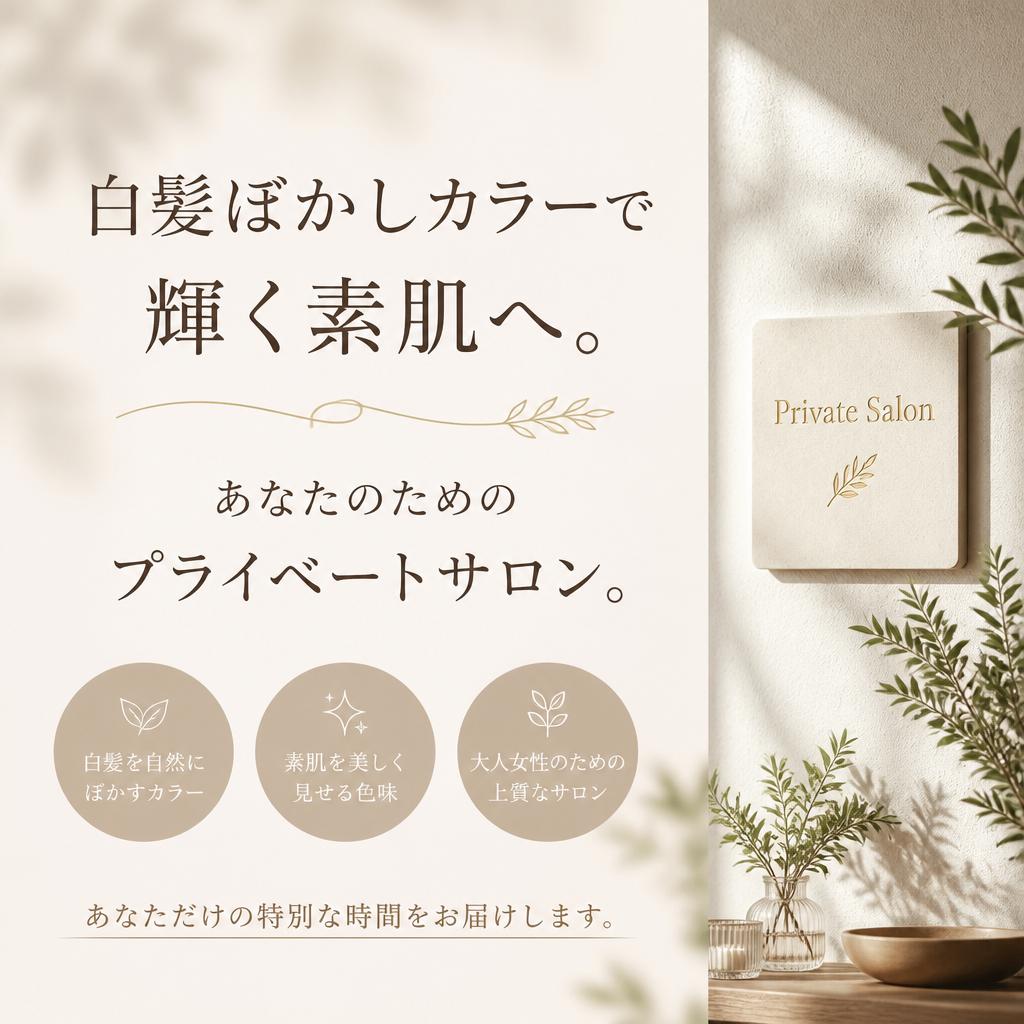 白髪ぼかしカラーで輝く素肌へ。あなたのためのプライベートサロン。